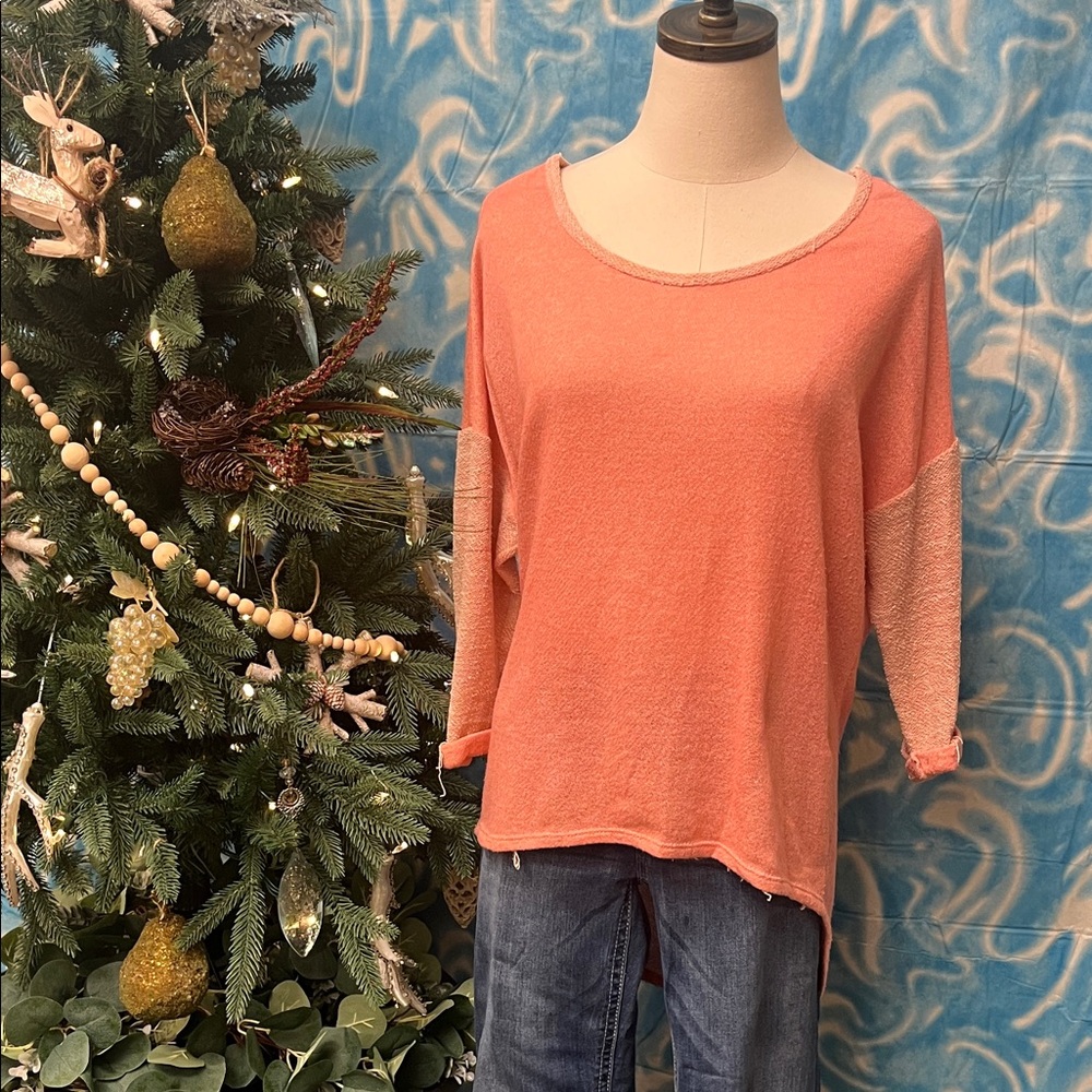 Cleo Coral and Cream Knit Top